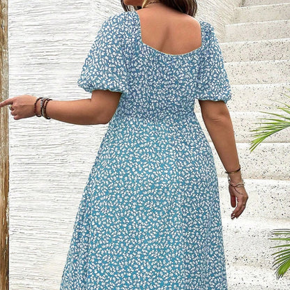 💗Summer Specials-Plus-size clothing💗Short Sleeve Split Floral Print Dress