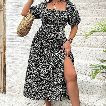 💗Summer Specials-Plus-size clothing💗Short Sleeve Split Floral Print Dress