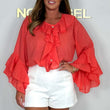 🎁 Discount just reduced🎁Women’s Elegant Button Front Loose Fit Ruffle Blouse