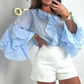 🎁 Discount just reduced🎁Women’s Elegant Button Front Loose Fit Ruffle Blouse