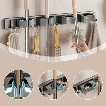 🔥2025 Hot Sale🔥No-Drill Wall-Mounted & Heavy-Duty Broom and Mop Holder with Hook