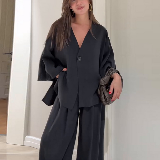 💗Summer Specials✨Women's Elegance V-Neck Top & Wide-Leg Pants Set✈️Free Shipping