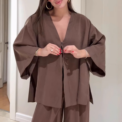 💗Summer Specials✨Women's Elegance V-Neck Top & Wide-Leg Pants Set✈️Free Shipping