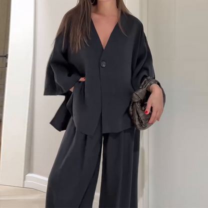 💗Summer Specials✨Women's Elegance V-Neck Top & Wide-Leg Pants Set✈️Free Shipping