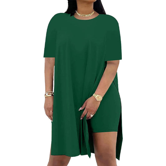 ✨2025 New Arrivals ✨Women's Solid Round-Neck Dress ＆ Shorts Set