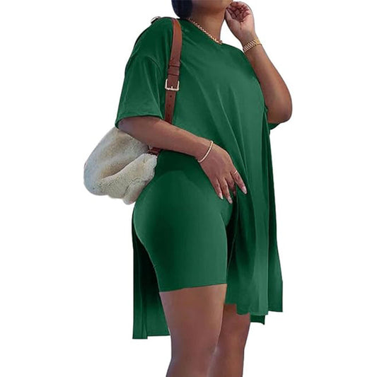 ✨2025 New Arrivals ✨Women's Solid Round-Neck Dress ＆ Shorts Set