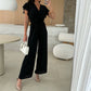 ✨2025 New Arrivals ✨Women's Fashion Solid Color V-Neck Ruffle Sleeve Wide-Leg Jumpsuit