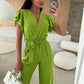 ✨2025 New Arrivals ✨Women's Fashion Solid Color V-Neck Ruffle Sleeve Wide-Leg Jumpsuit