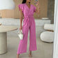 ✨2025 New Arrivals ✨Women's Fashion Solid Color V-Neck Ruffle Sleeve Wide-Leg Jumpsuit