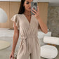 ✨2025 New Arrivals ✨Women's Fashion Solid Color V-Neck Ruffle Sleeve Wide-Leg Jumpsuit