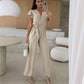 ✨2025 New Arrivals ✨Women's Fashion Solid Color V-Neck Ruffle Sleeve Wide-Leg Jumpsuit