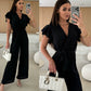 ✨2025 New Arrivals ✨Women's Fashion Solid Color V-Neck Ruffle Sleeve Wide-Leg Jumpsuit