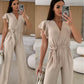 ✨2025 New Arrivals ✨Women's Fashion Solid Color V-Neck Ruffle Sleeve Wide-Leg Jumpsuit