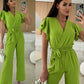 ✨2025 New Arrivals ✨Women's Fashion Solid Color V-Neck Ruffle Sleeve Wide-Leg Jumpsuit