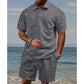 🌞Summer Sale 50% OFF🔥Men’s Diamond Pattern Turn-Down Collar Short Sleeve Top & Drawstring Shorts 2-Piece Set