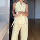 🔥 Summer Hot Sale 🌊 V-Neck Sleeveless Top and Straight-Leg Pants 2-piece suit