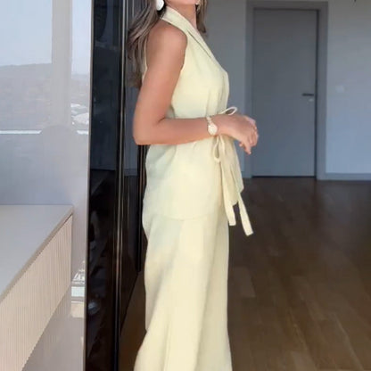 🔥 Summer Hot Sale 🌊 V-Neck Sleeveless Top and Straight-Leg Pants 2-piece suit