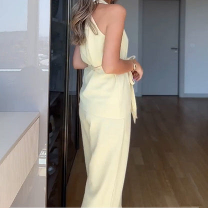 🔥 Summer Hot Sale 🌊 V-Neck Sleeveless Top and Straight-Leg Pants 2-piece suit
