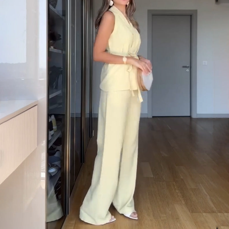 🔥 Summer Hot Sale 🌊 V-Neck Sleeveless Top and Straight-Leg Pants 2-piece suit