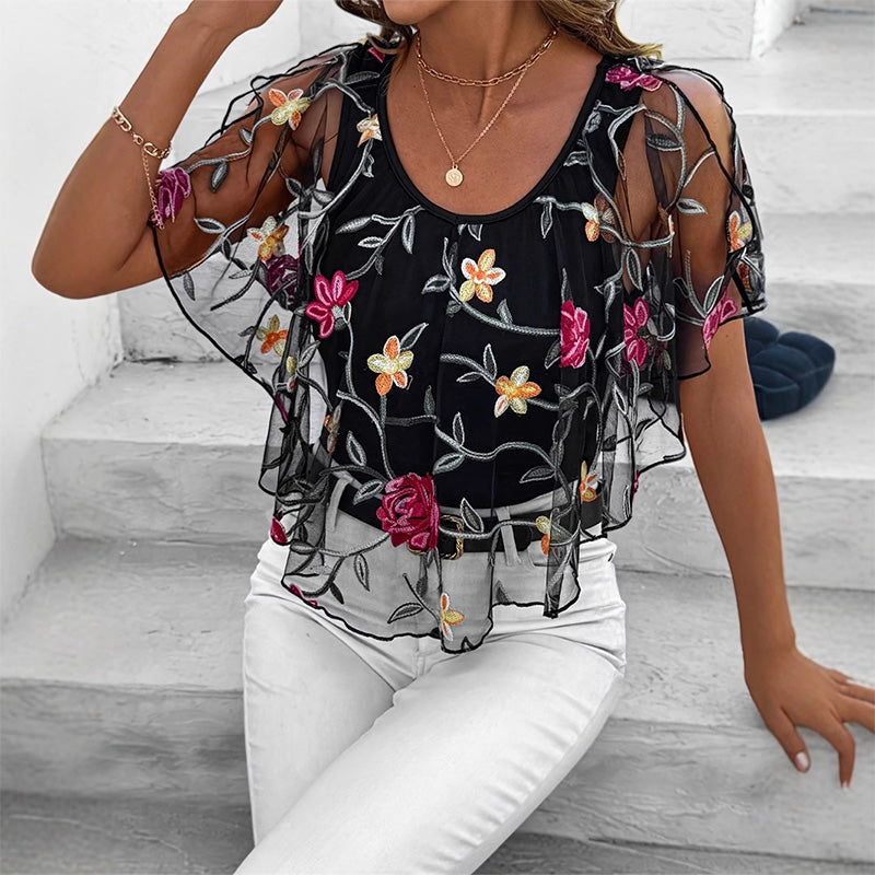 ⏳Time-limited Special⏰Women's Printed Mesh Patchwork Top