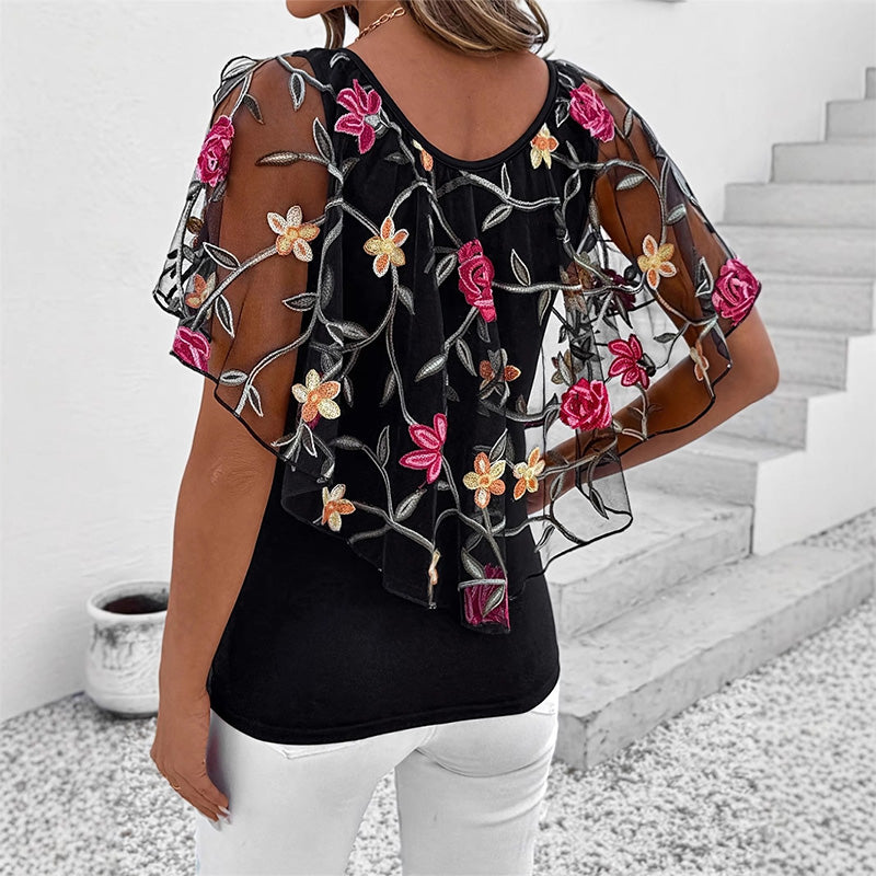⏳Time-limited Special⏰Women's Printed Mesh Patchwork Top