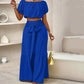 ☀️ 50% OFF NOW! 👗 Off-Shoulder Puff Sleeve Top & Wide-Leg Pants Set – Elegant Summer 2-Piece! 💃