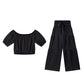 ☀️ 50% OFF NOW! 👗 Off-Shoulder Puff Sleeve Top & Wide-Leg Pants Set – Elegant Summer 2-Piece! 💃