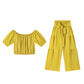 ☀️ 50% OFF NOW! 👗 Off-Shoulder Puff Sleeve Top & Wide-Leg Pants Set – Elegant Summer 2-Piece! 💃