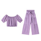 ☀️ 50% OFF NOW! 👗 Off-Shoulder Puff Sleeve Top & Wide-Leg Pants Set – Elegant Summer 2-Piece! 💃
