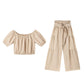 ☀️ 50% OFF NOW! 👗 Off-Shoulder Puff Sleeve Top & Wide-Leg Pants Set – Elegant Summer 2-Piece! 💃
