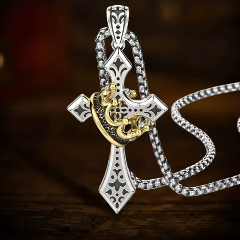 ✝️Vintage Crown Cross Necklace