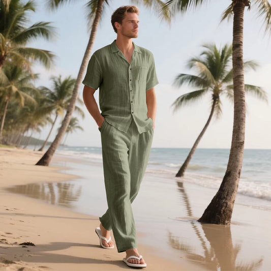 🔥2025 New Arrival🔥Men's Casual Short Sleeve Shirt & Pants 2-Piece Set