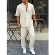✨Hot Sale 50% OFF✨Men’s Solid Lapel Short-Sleeve Tops ＆ Pants 2-Piece Set👔