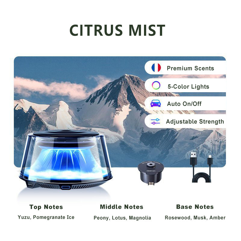 ☁️2025 Cloud Mist Car Diffuser - Auto On/Off with 30-Day USB-C Battery & 1 Refill = 1 Year Freshness