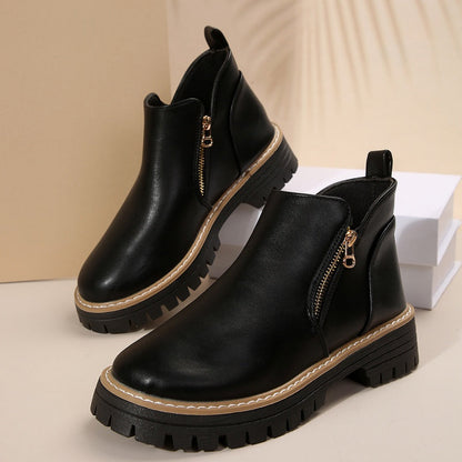 🔥Women's Fashionable Black PU Leather Ankle Boots🔥BUY 2 GET FREE SHIPPING