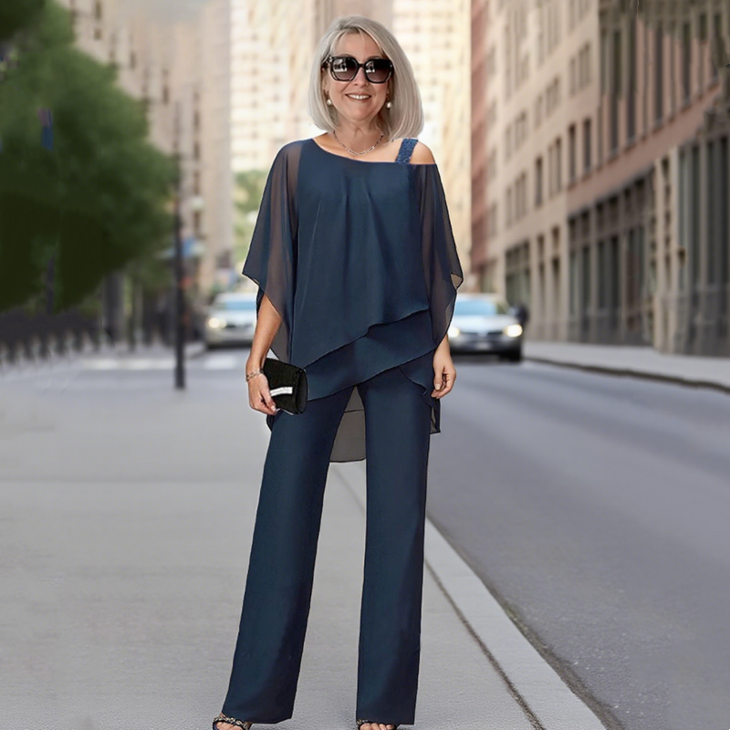 ⏳Limited-time 50% off⏰Women’s Irregular Chiffon Tops ＆ Wide-Leg Pants 2-Piece Set👚👖