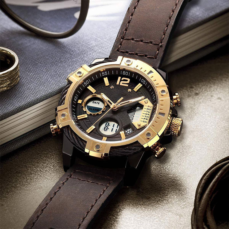 Multifunctional Dual Display 3ATM Waterproof Men's Quartz Sports Watch