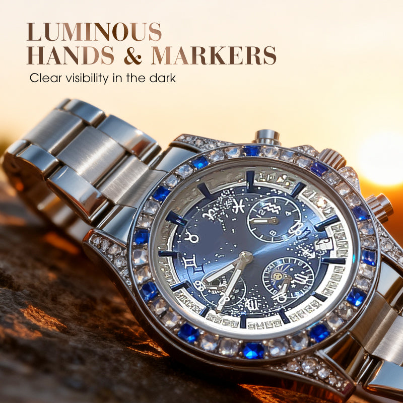 🔥 Hot Sale 🔥TINAIBIN Twelve Zodiac Signs & Starry Sky Diamond Automatic Skeleton Men's Watch