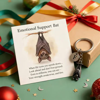 ⏳Time-limited Special⏰Keychain with a bat providing emotional support and a card with a message