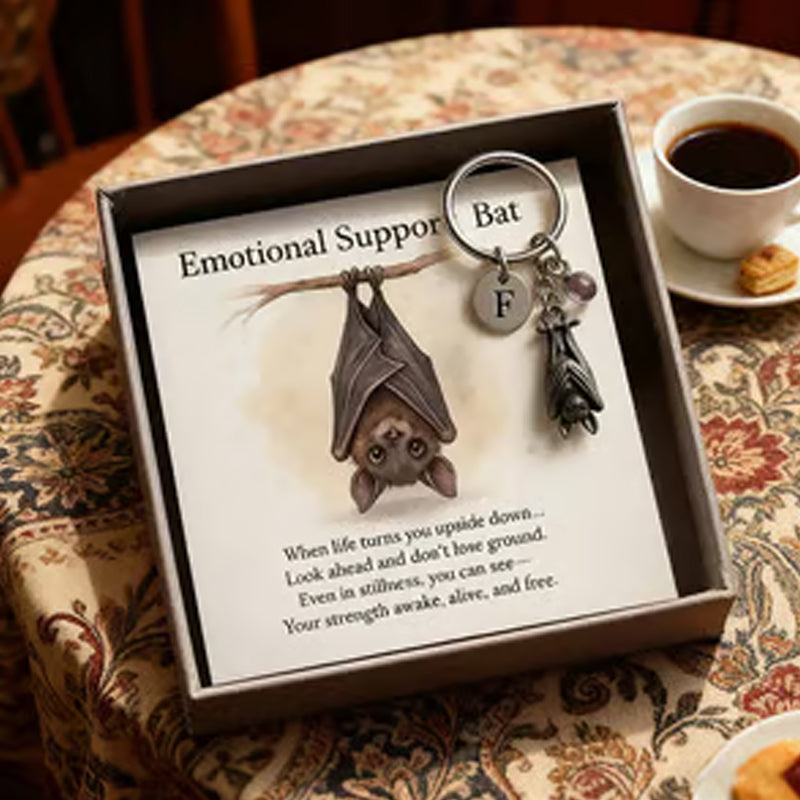 ⏳Time-limited Special⏰Keychain with a bat providing emotional support and a card with a message