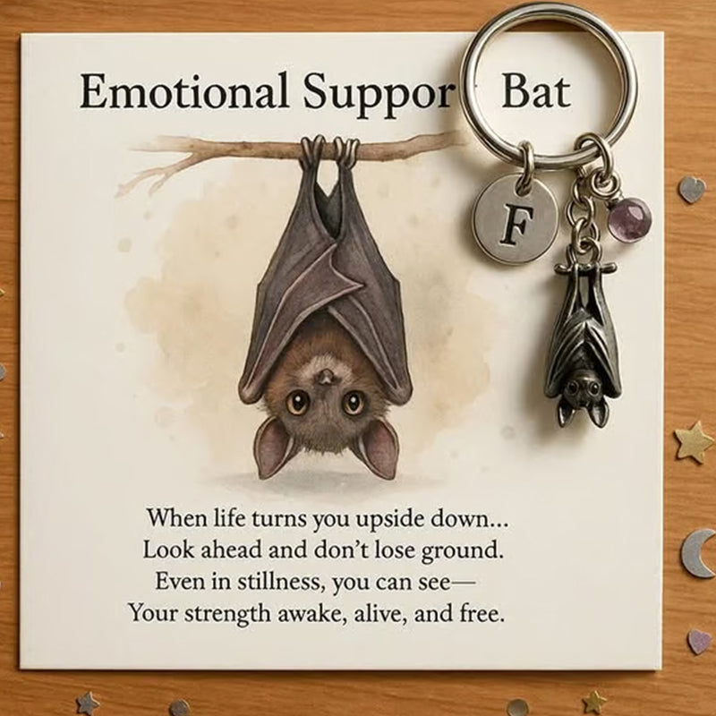 ⏳Time-limited Special⏰Keychain with a bat providing emotional support and a card with a message