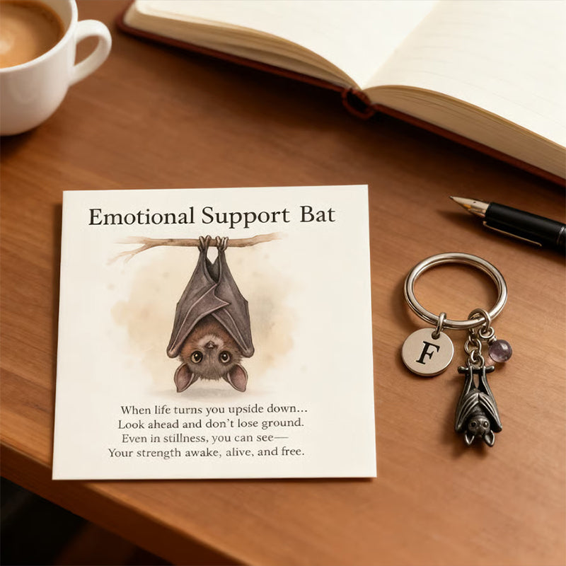 ⏳Time-limited Special⏰Keychain with a bat providing emotional support and a card with a message