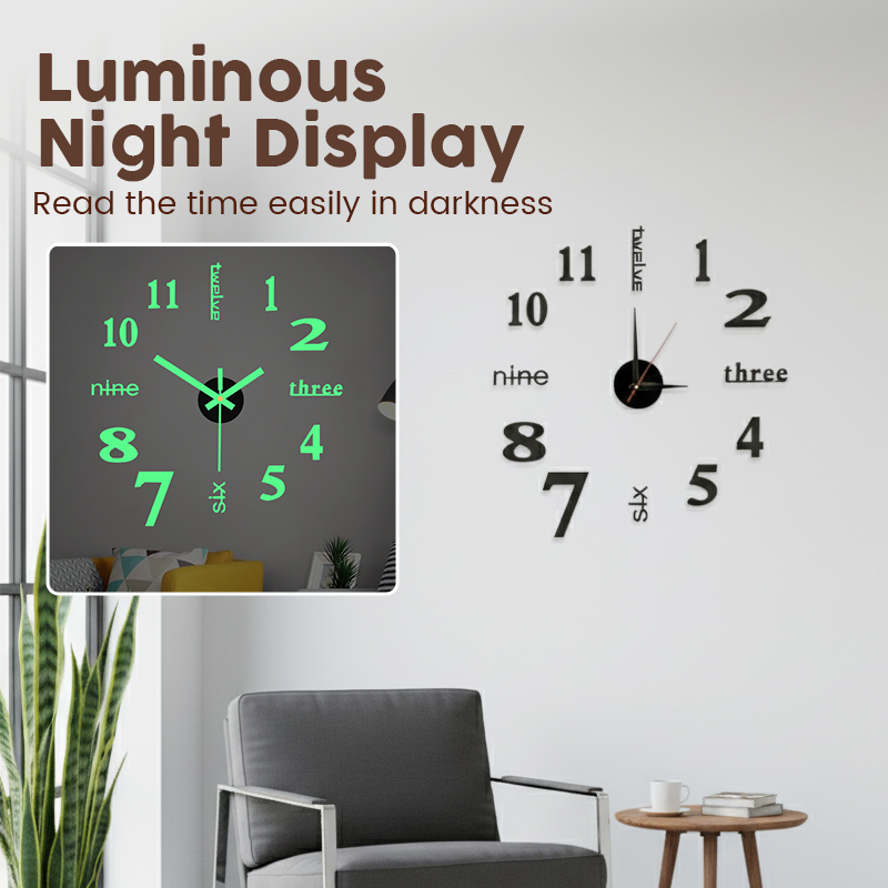3D DIY Silent Frameless Luminous Wall Clock