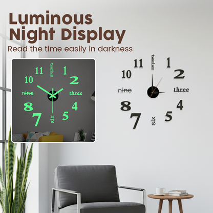 3D DIY Silent Frameless Luminous Wall Clock