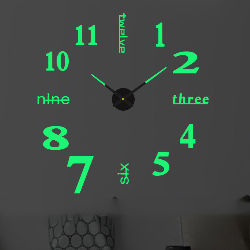 3D DIY Silent Frameless Luminous Wall Clock