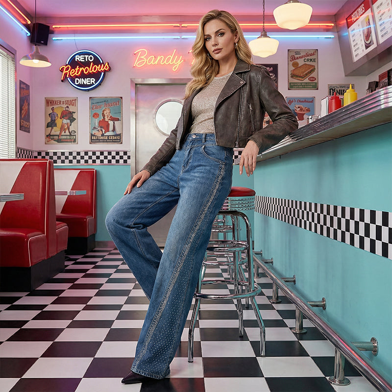 🎁2026 New Arrivals 50% OFF💥Women's Rhinestone-Embellished Wide-Leg Jeans👖