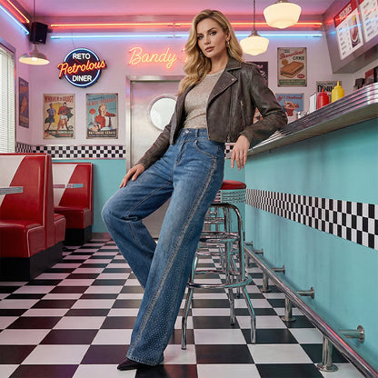 🎁2026 New Arrivals 50% OFF💥Women's Rhinestone-Embellished Wide-Leg Jeans👖
