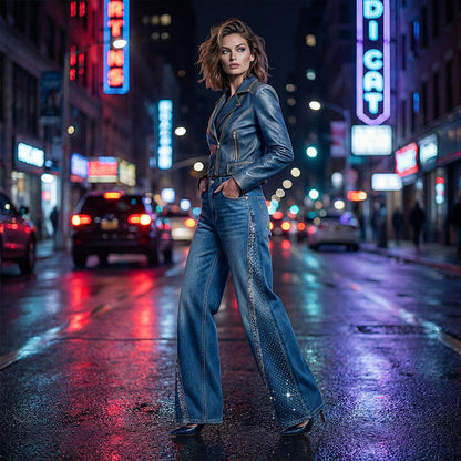 🎁2026 New Arrivals 50% OFF💥Women's Rhinestone-Embellished Wide-Leg Jeans👖