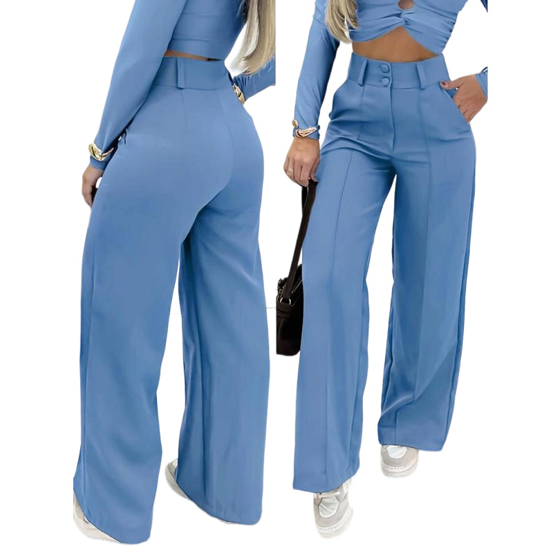 ✨🔥Women's High-Waist Wide-Leg Solid Color Trousers💞