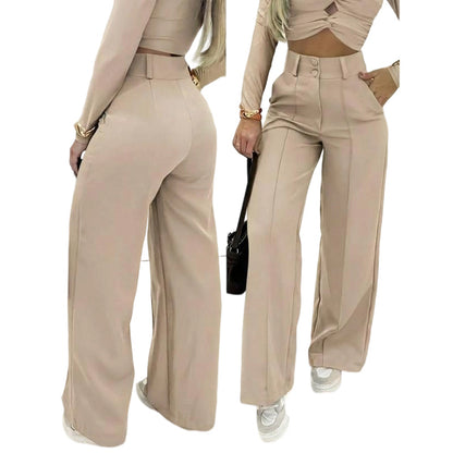 ✨🔥Women's High-Waist Wide-Leg Solid Color Trousers💞